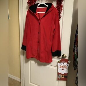 Polar Fleece Red And Blackk jacketed with hood size L black at end of sleeves🌹